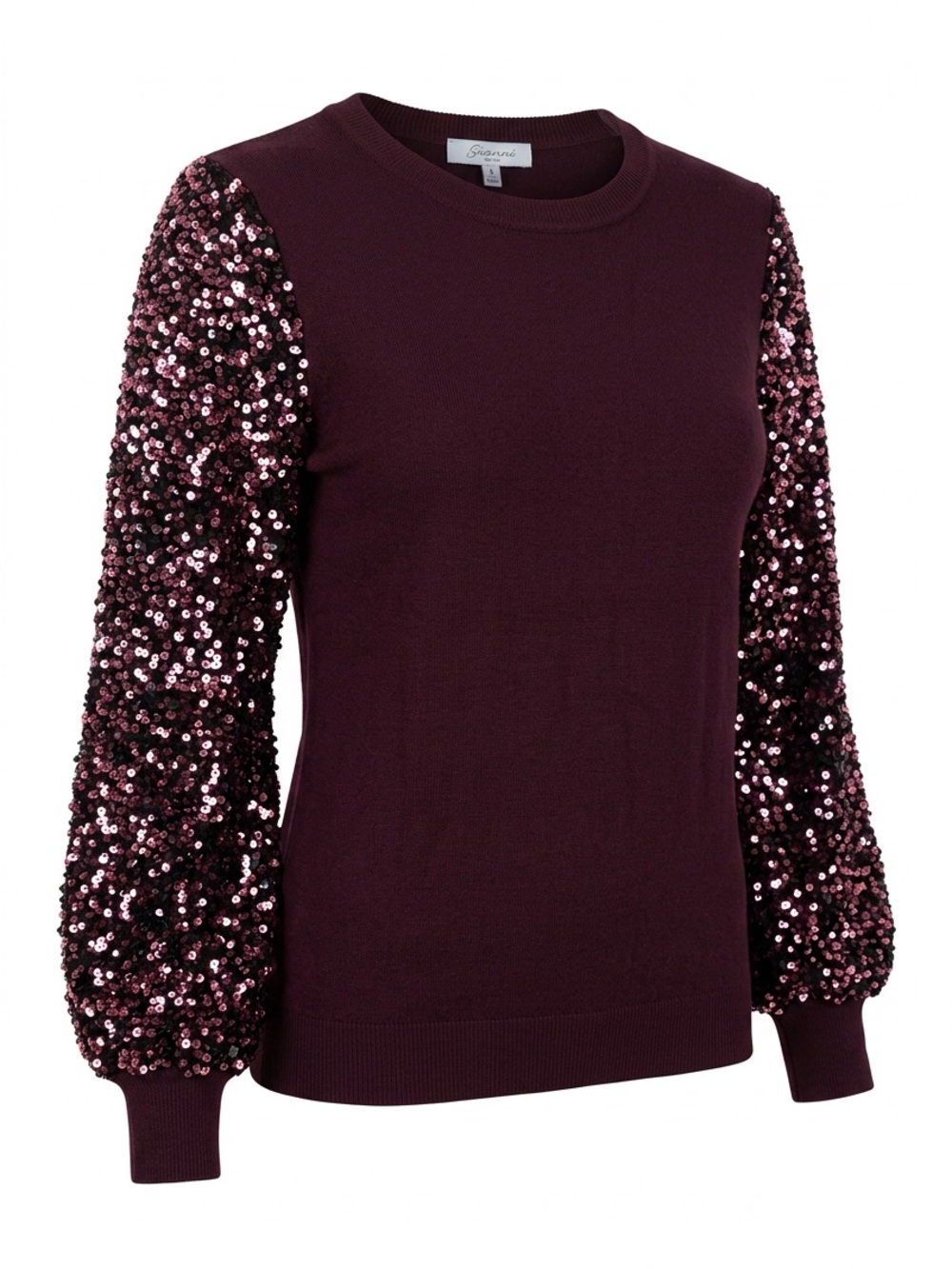 Plum Sequin-Sleeve Knit Sweater - Women's